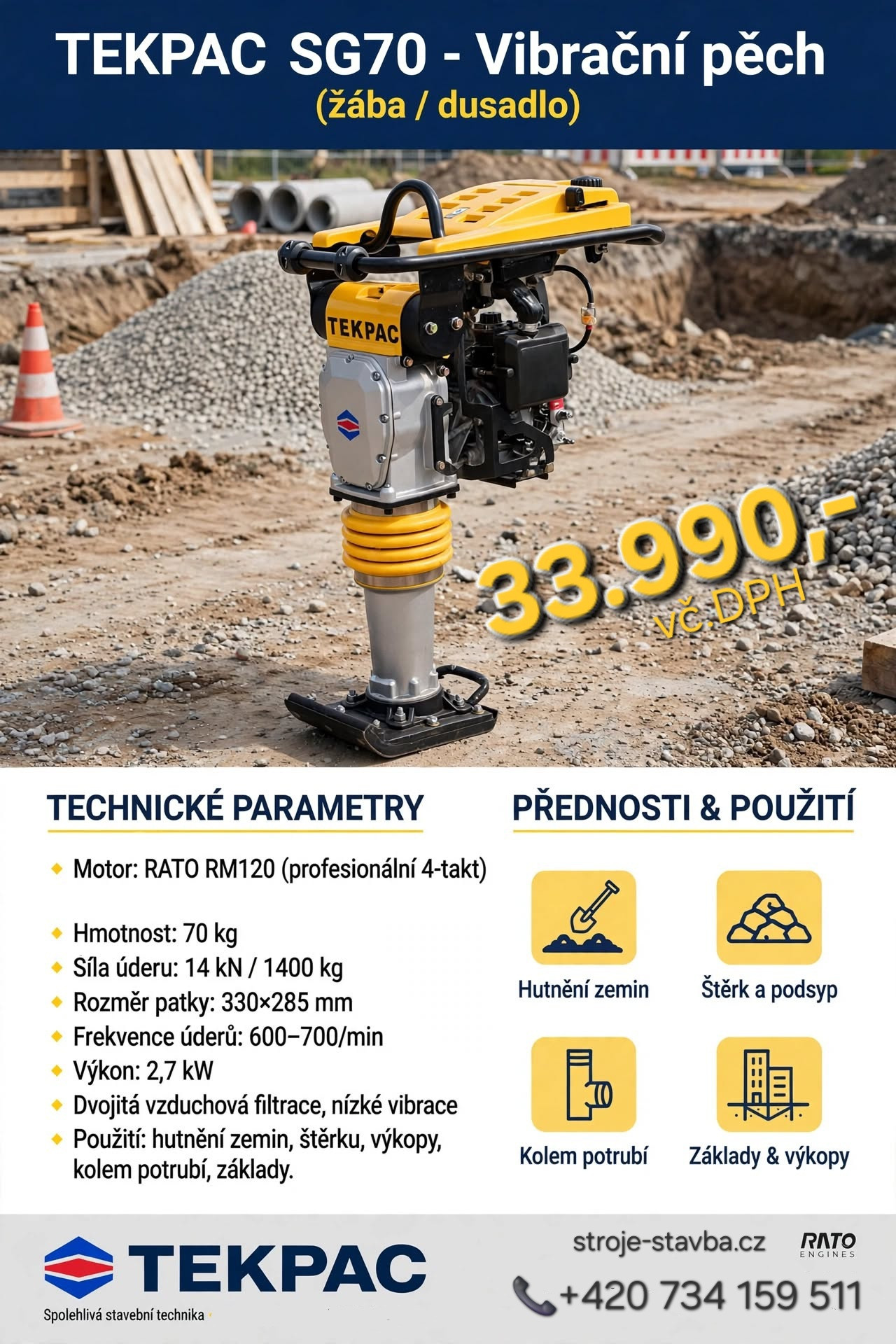 Vibrační pěch TEKPAC SG70CR SKLADEM 